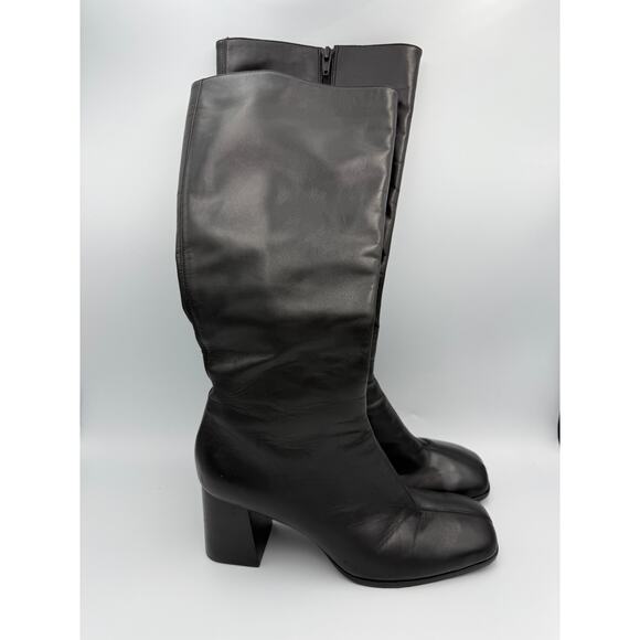 Reformation Nylah Knee High Black Leather GoGo Boots Size 9.5 - Picture 2 of 6